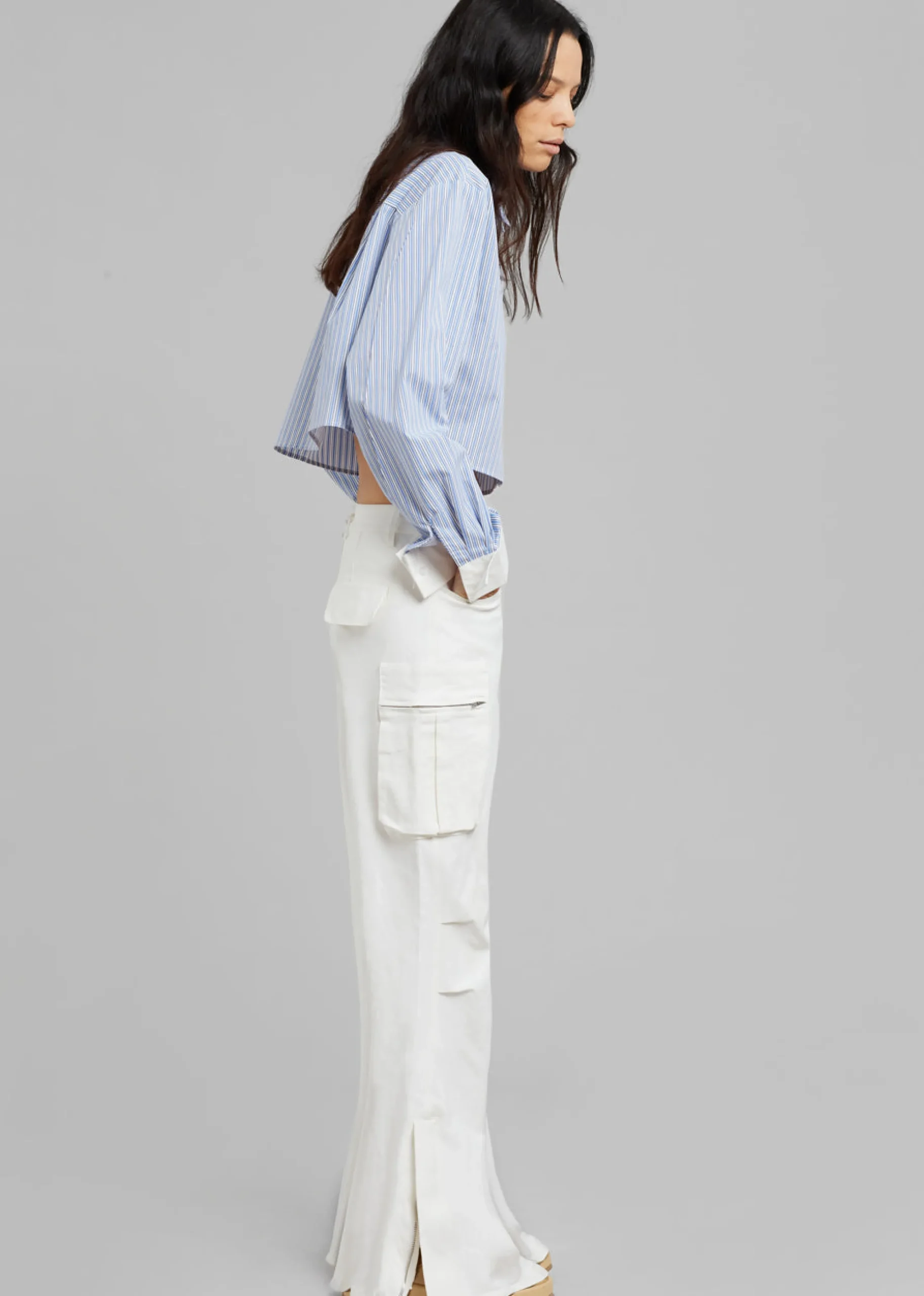 The Frankie Shop Lil Contrast Cuff Shirt Blue Stripe Best