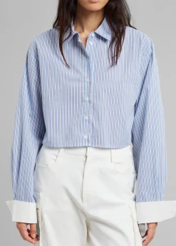 The Frankie Shop Lil Contrast Cuff Shirt Blue Stripe Best