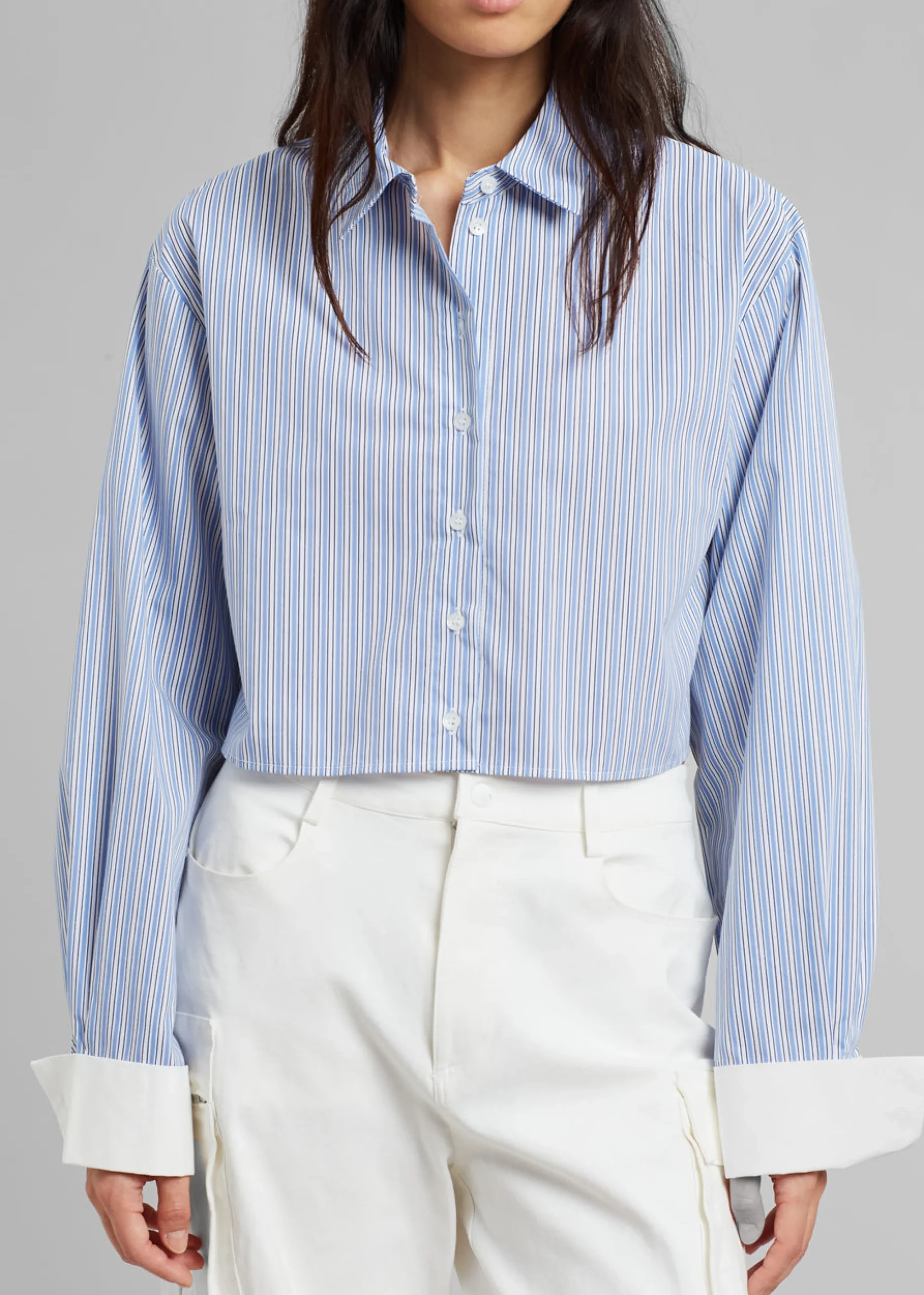 The Frankie Shop Lil Contrast Cuff Shirt Blue Stripe Best