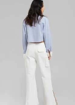 The Frankie Shop Lil Contrast Cuff Shirt Blue Stripe Best
