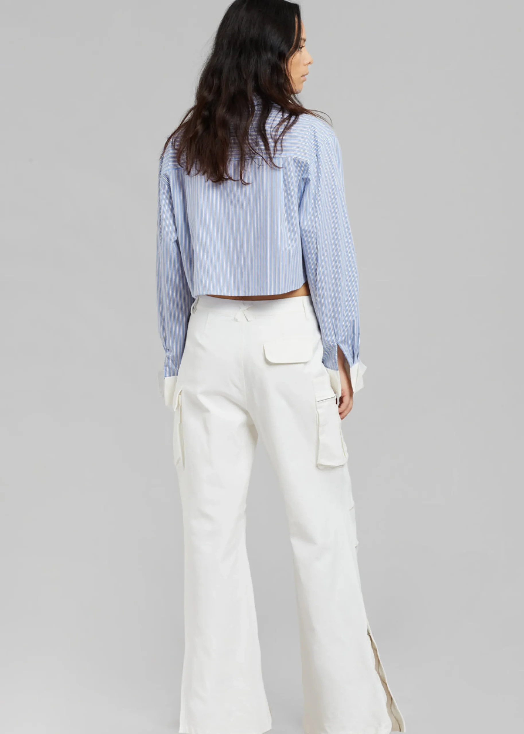The Frankie Shop Lil Contrast Cuff Shirt Blue Stripe Best
