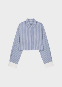 The Frankie Shop Lil Contrast Cuff Shirt Blue Stripe Best