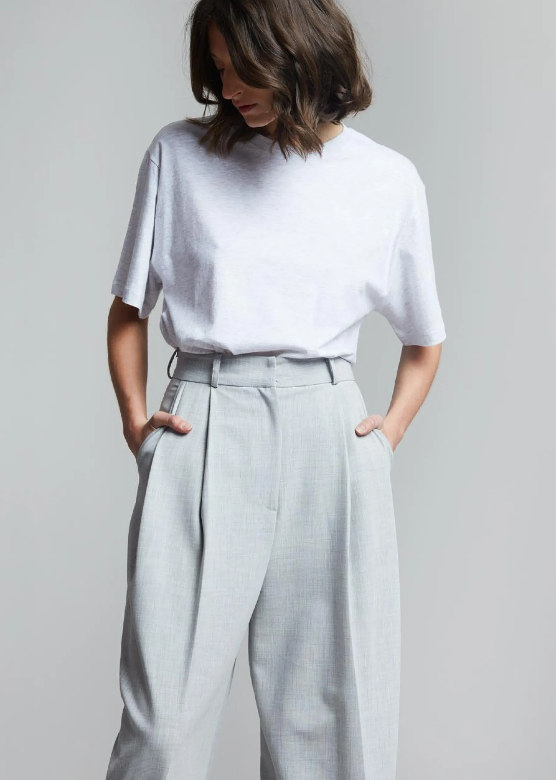 The Frankie Shop Lilou Simple Tee Light Grey Melange Hot