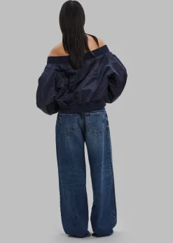 The Frankie Shop Lilya Off Shoulder Bomber Navy