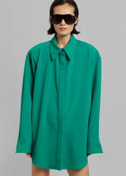 The Frankie Shop Lio Detachable Padded Shoulder Shirt Kelly Green Discount