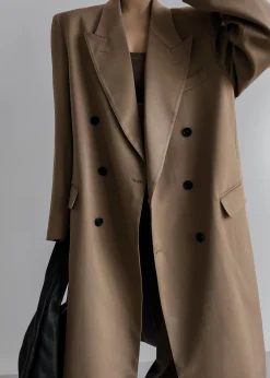 The Frankie Shop London Double Breasted Coat Taupe Sale