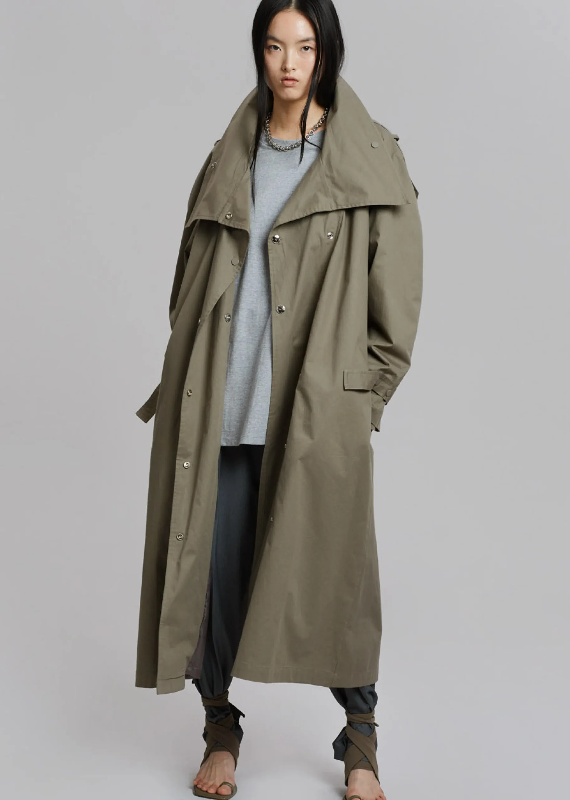 The Frankie Shop Lottie Wing Collar Trench Coat Olive Sale