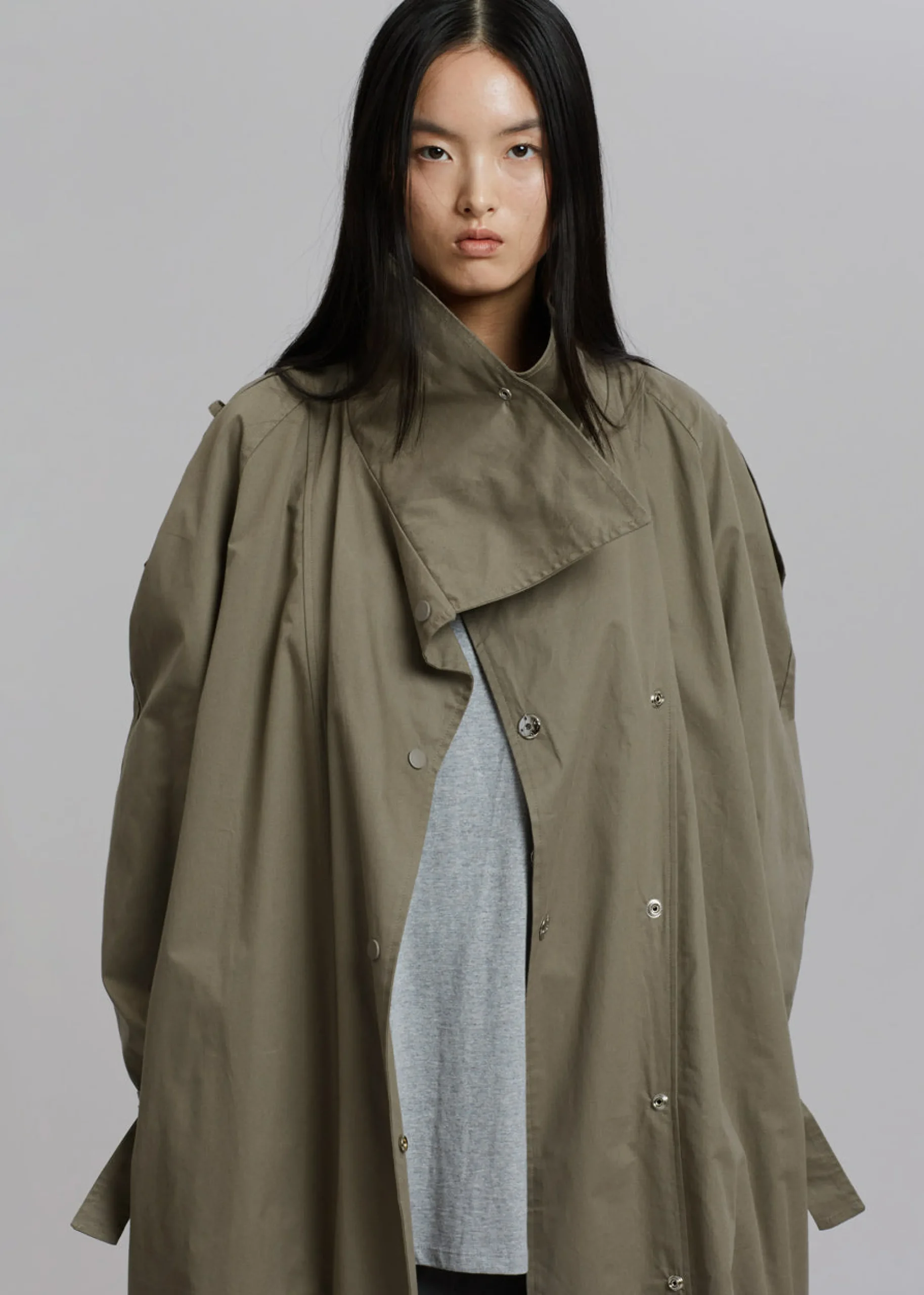The Frankie Shop Lottie Wing Collar Trench Coat Olive Sale