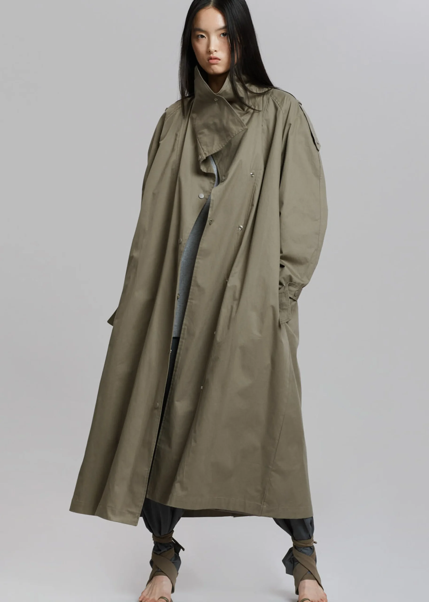 The Frankie Shop Lottie Wing Collar Trench Coat Olive Sale