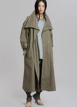 The Frankie Shop Lottie Wing Collar Trench Coat Olive Sale
