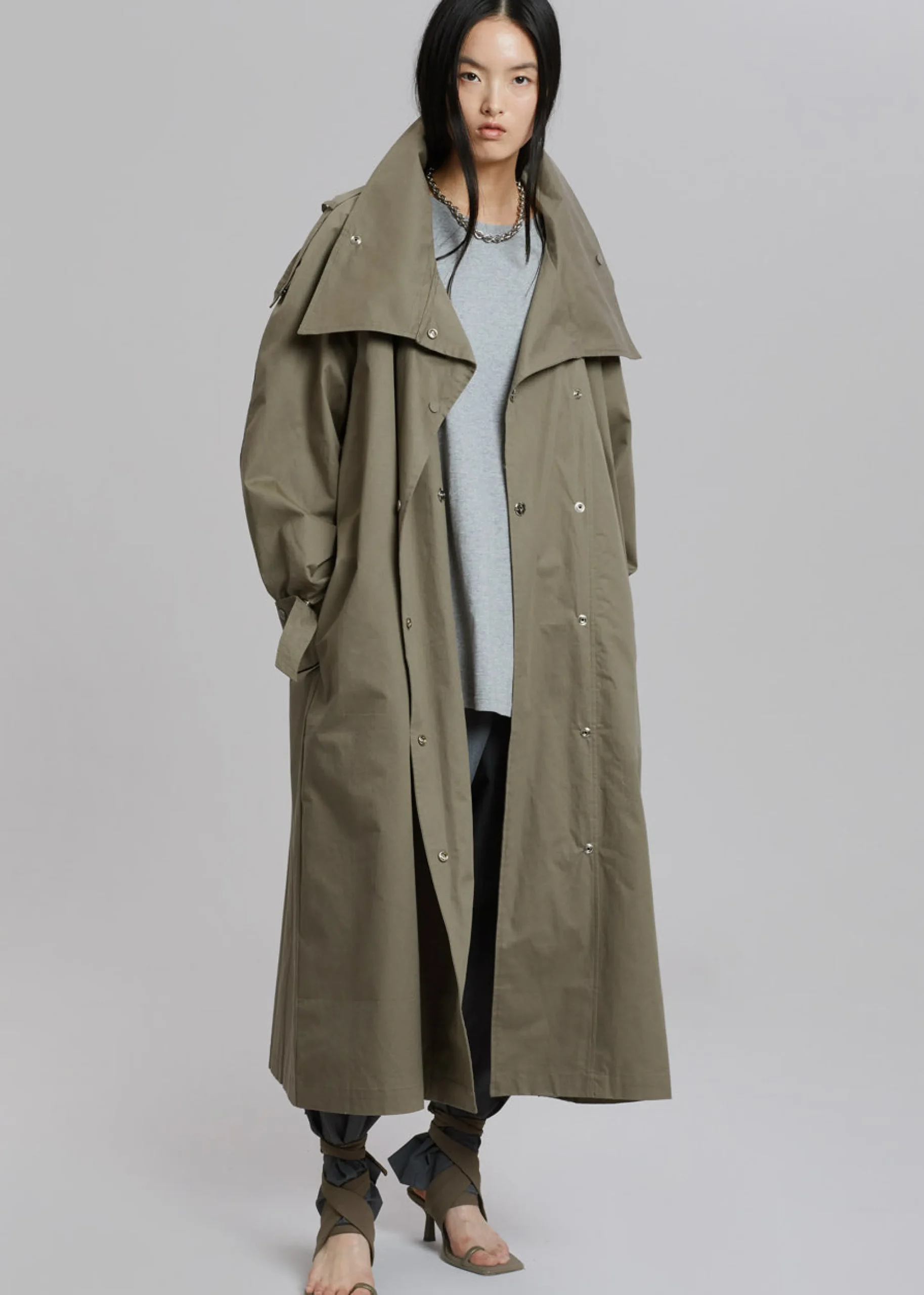 The Frankie Shop Lottie Wing Collar Trench Coat Olive Sale