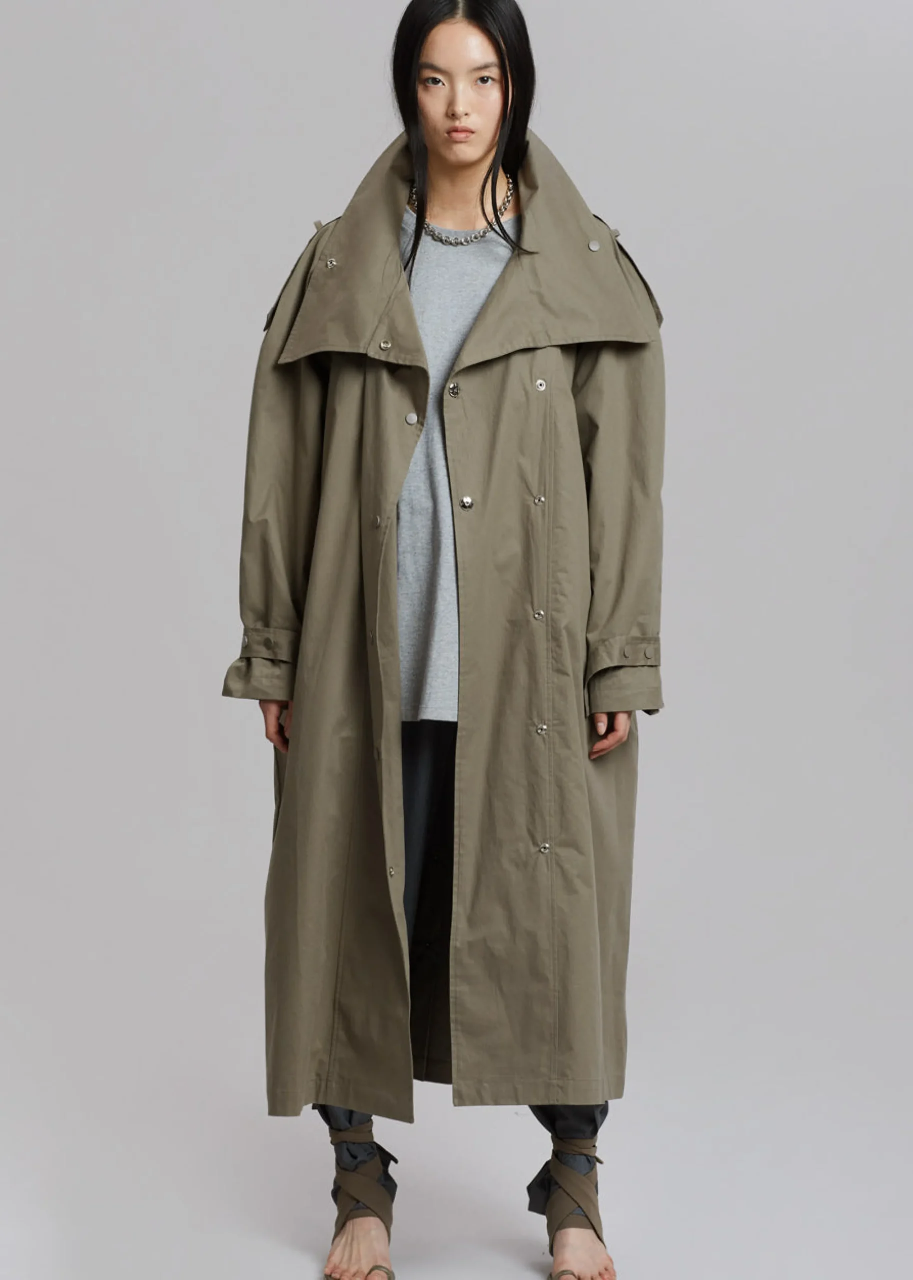 The Frankie Shop Lottie Wing Collar Trench Coat Olive Sale