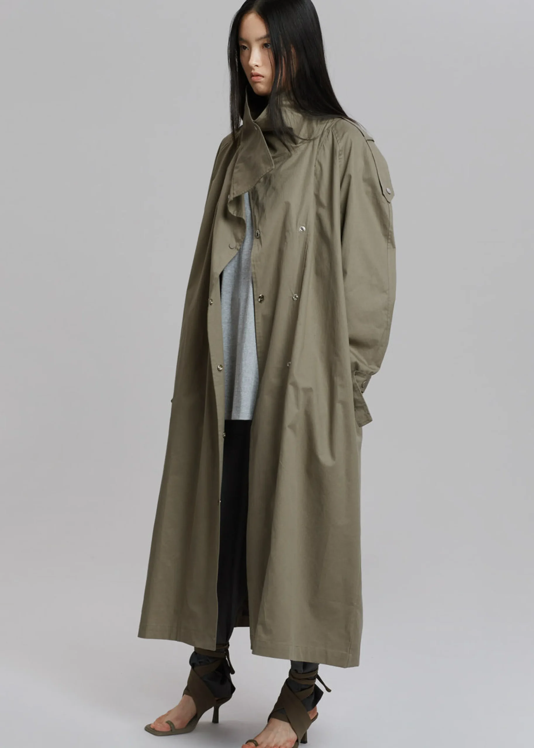 The Frankie Shop Lottie Wing Collar Trench Coat Olive Sale