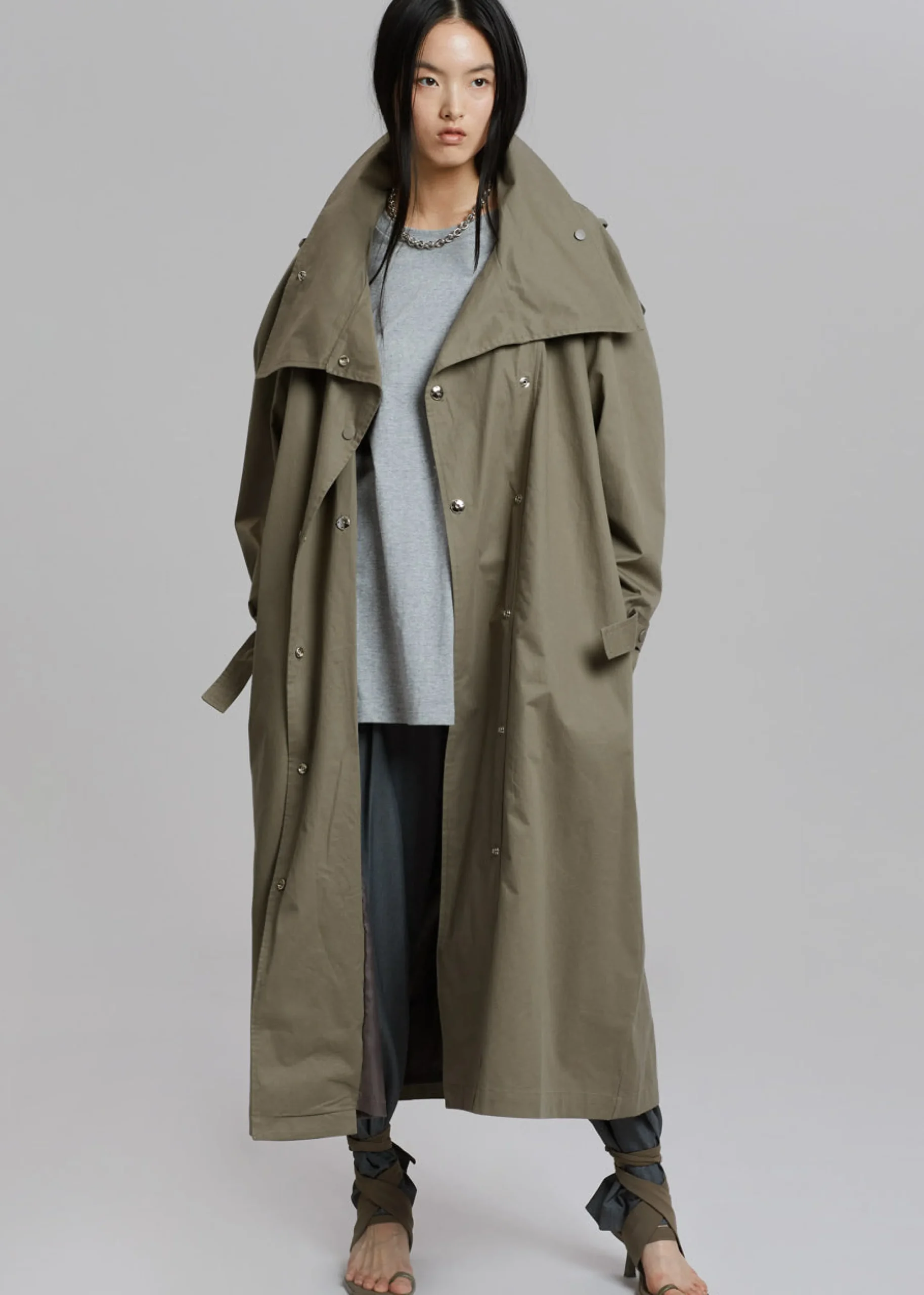 The Frankie Shop Lottie Wing Collar Trench Coat Olive Sale