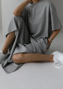 The Frankie Shop Lou Oversized Tee Dress Heather Grey Discount