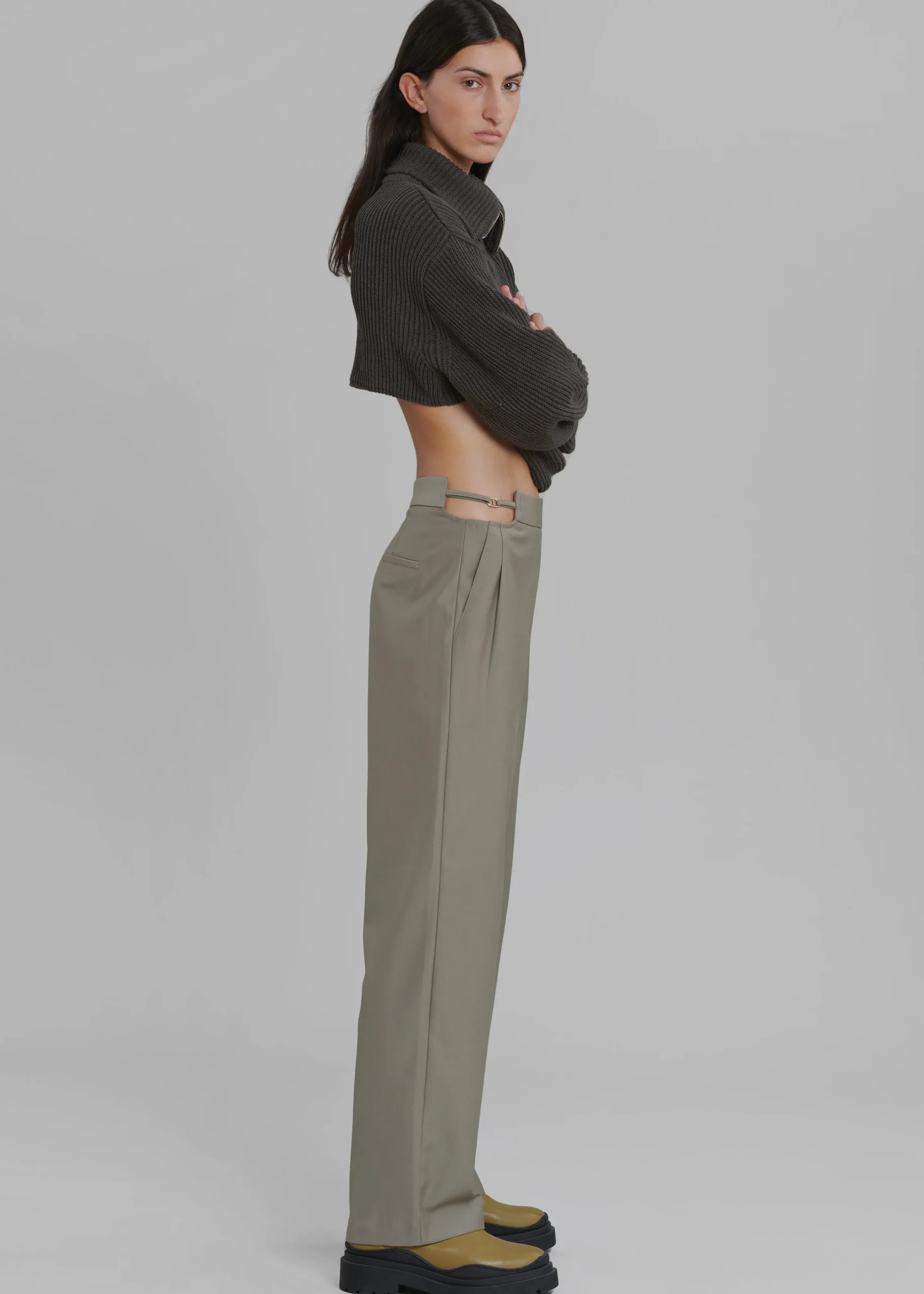 The Frankie Shop Louise Cut Out Trousers Olive