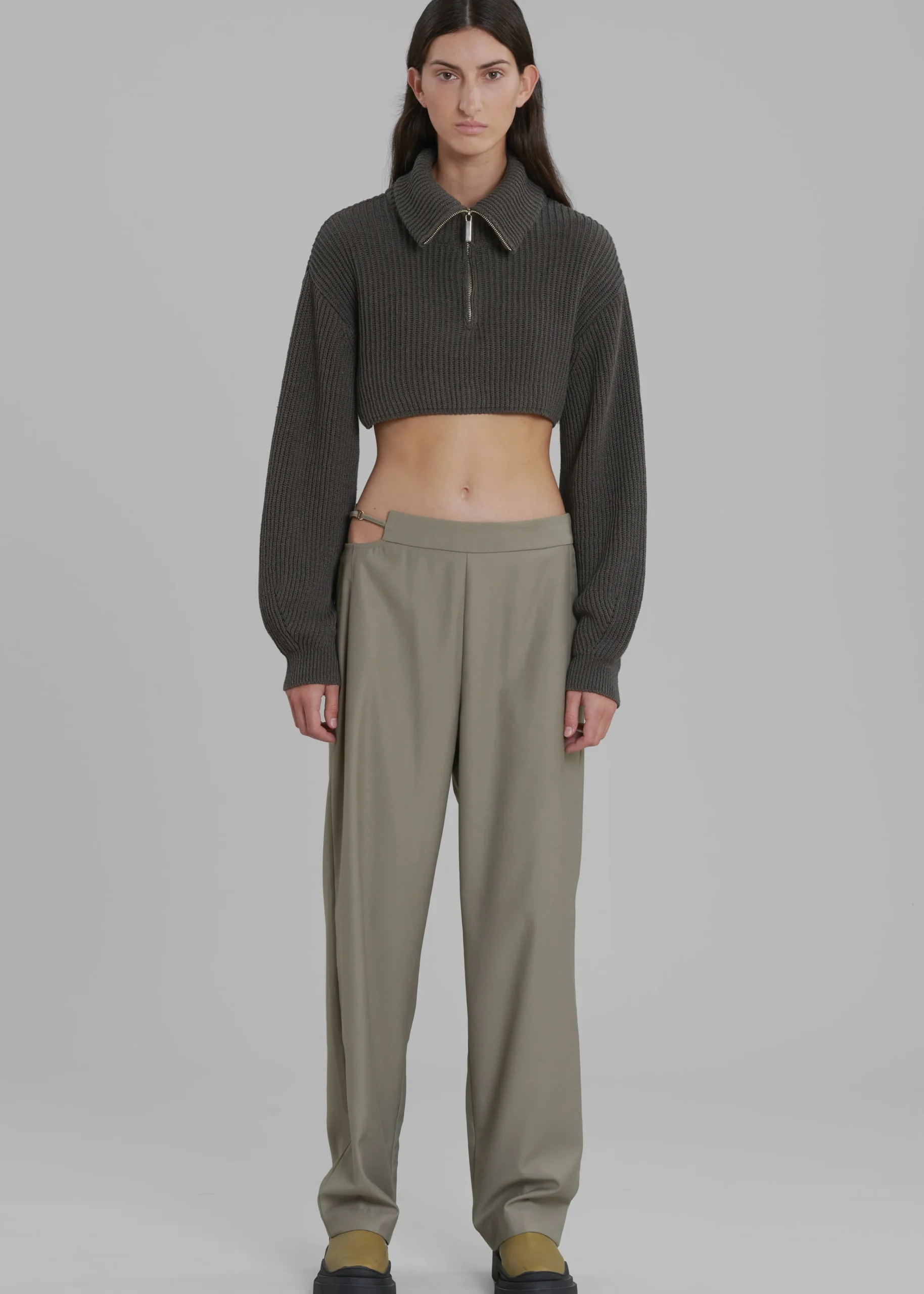 The Frankie Shop Louise Cut Out Trousers Olive