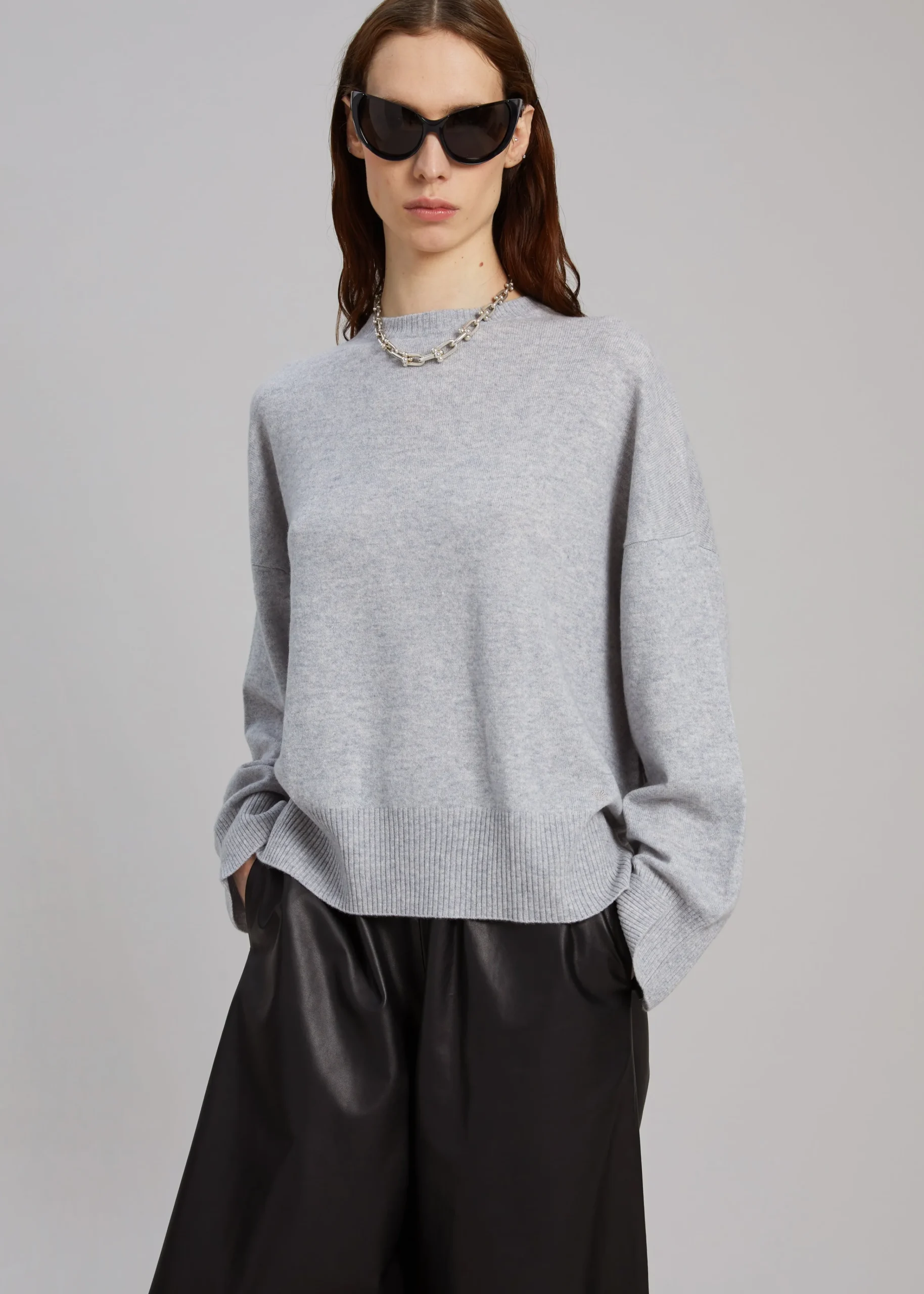 The Frankie Shop Loulou Studio Anaa Cashmere Sweater Grey Melange Clearance