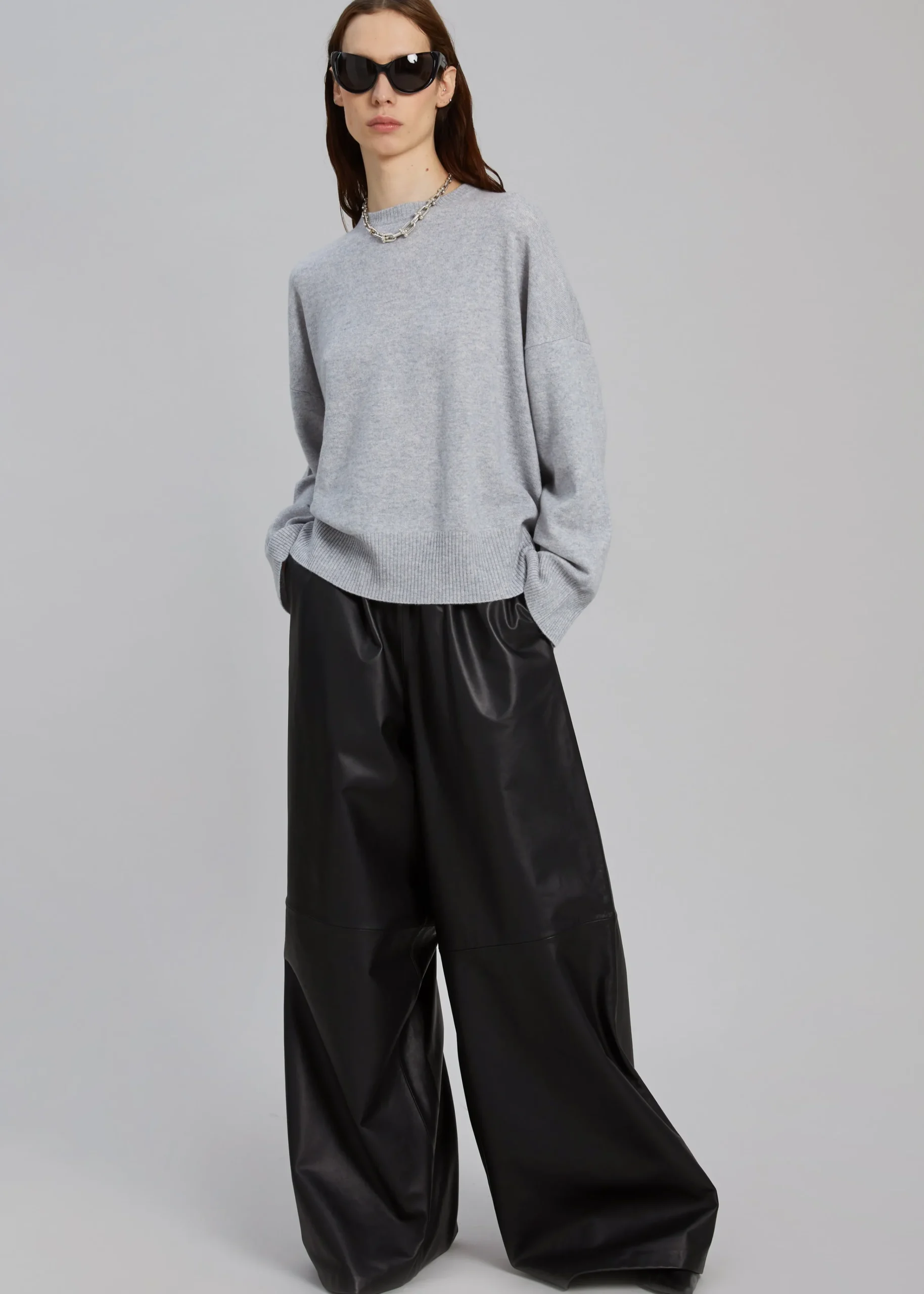 The Frankie Shop Loulou Studio Anaa Cashmere Sweater Grey Melange Clearance