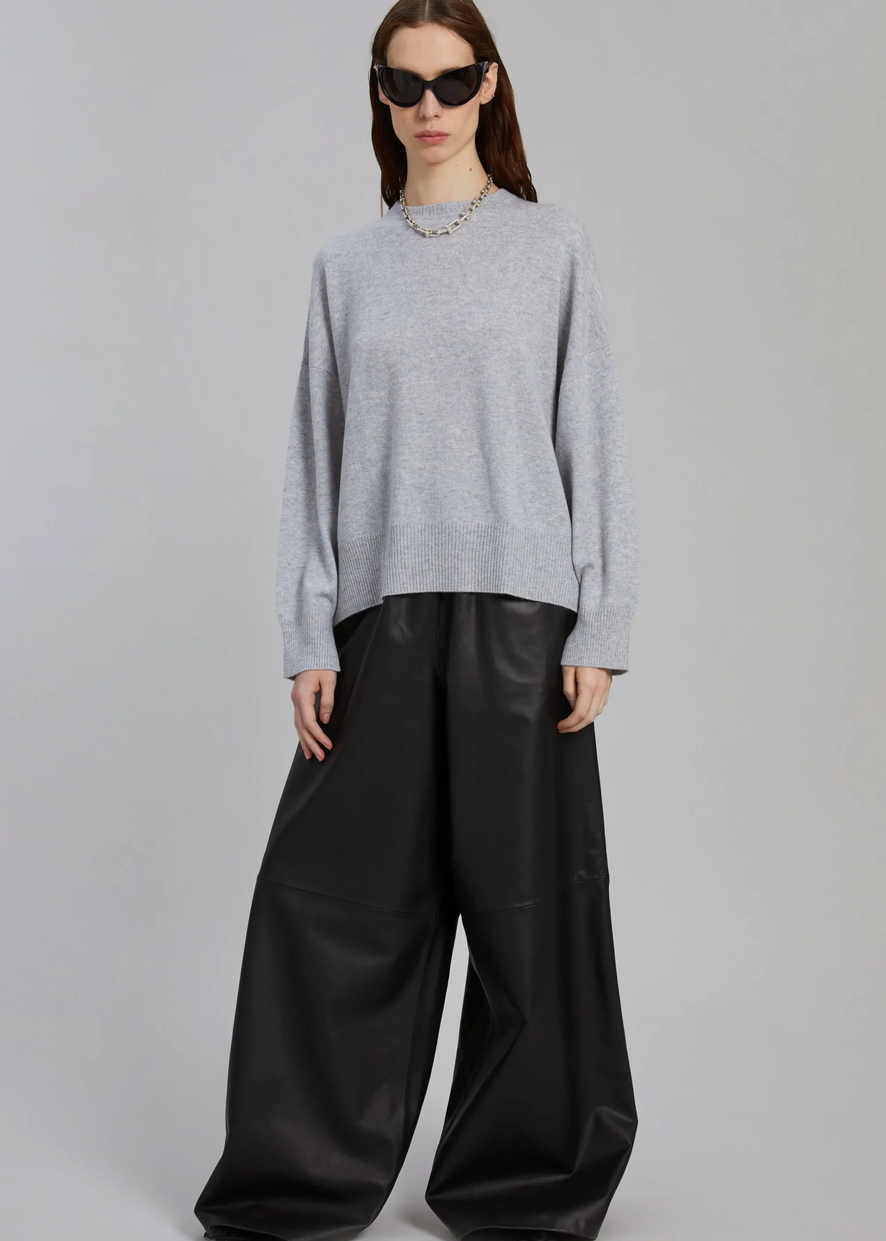 The Frankie Shop Loulou Studio Anaa Cashmere Sweater Grey Melange Clearance