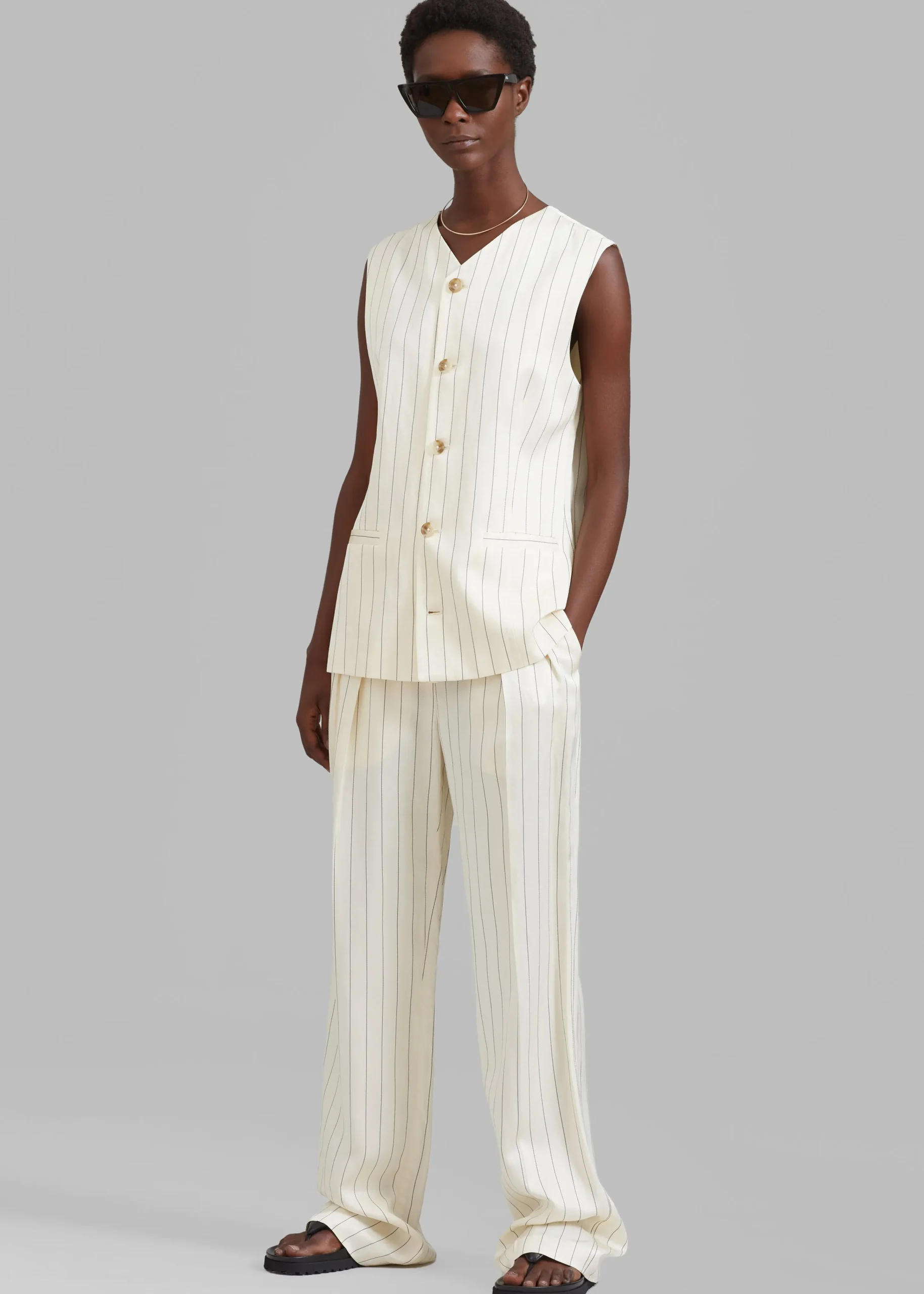 The Frankie Shop Loulou Studio Cetina Vest Striped Beige Outlet