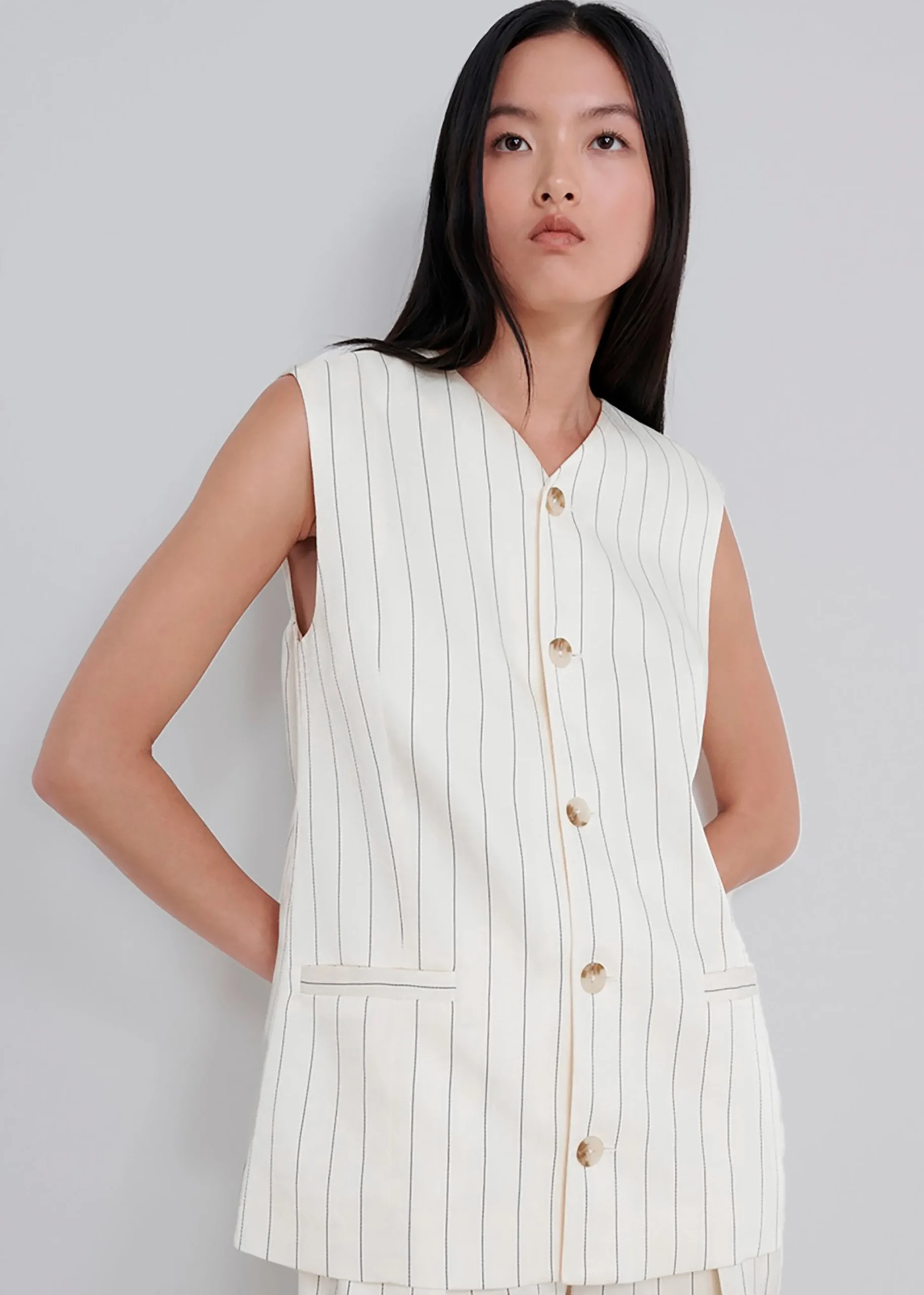 The Frankie Shop Loulou Studio Cetina Vest Striped Beige Outlet