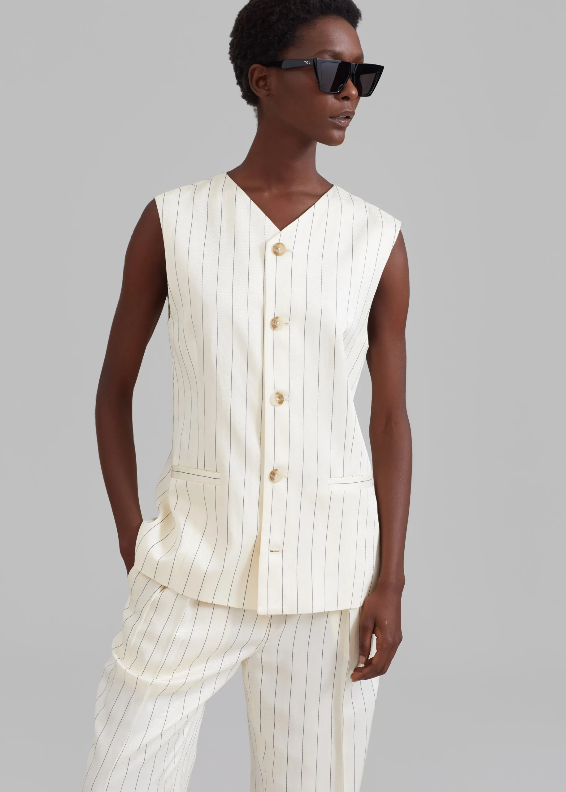 The Frankie Shop Loulou Studio Cetina Vest Striped Beige Outlet