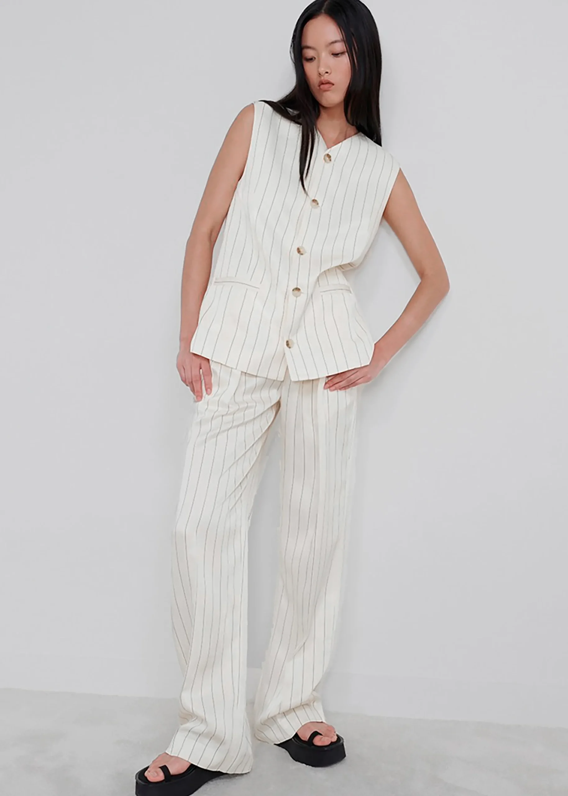The Frankie Shop Loulou Studio Cetina Vest Striped Beige Outlet