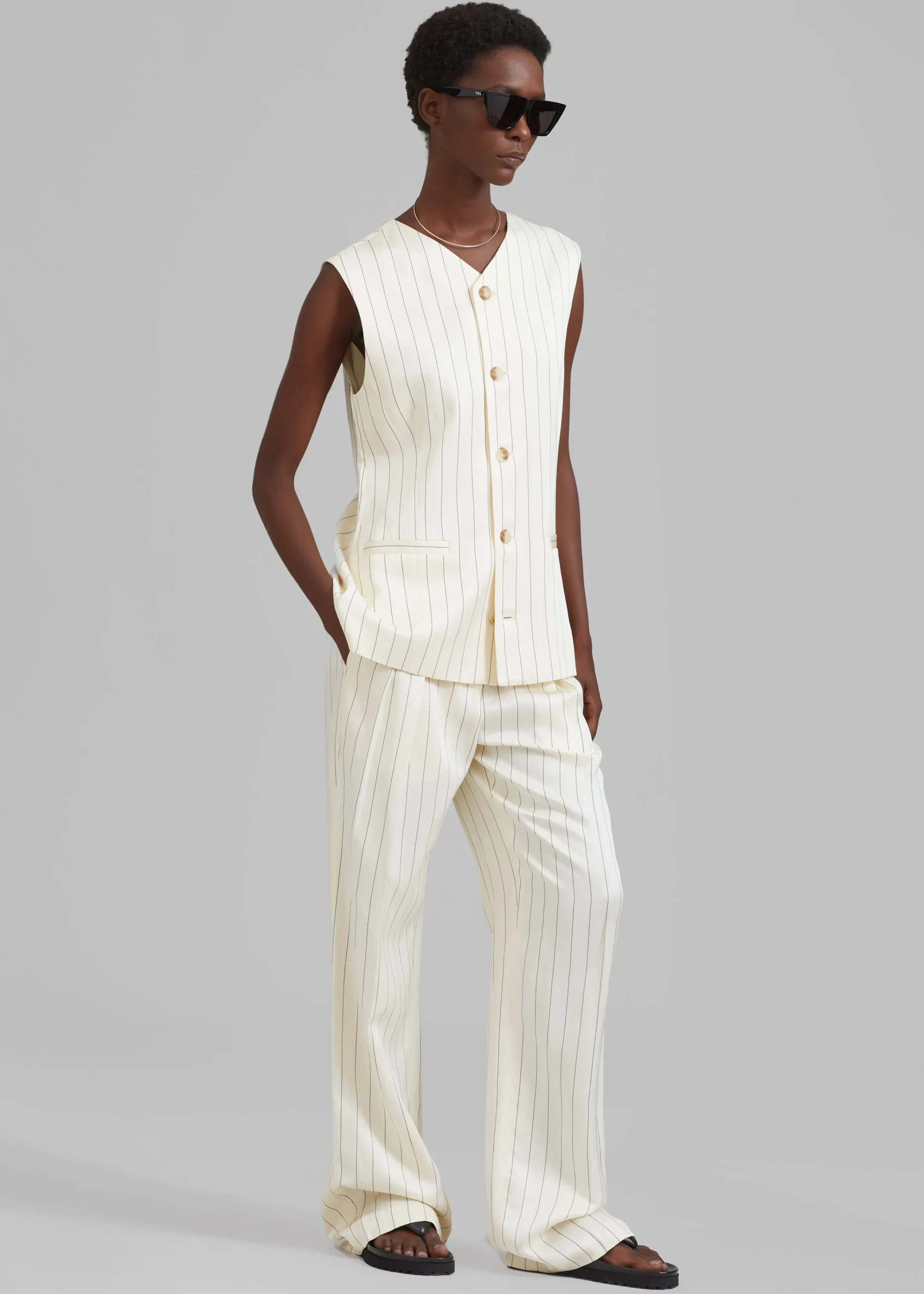 The Frankie Shop Loulou Studio Cetina Vest Striped Beige Outlet