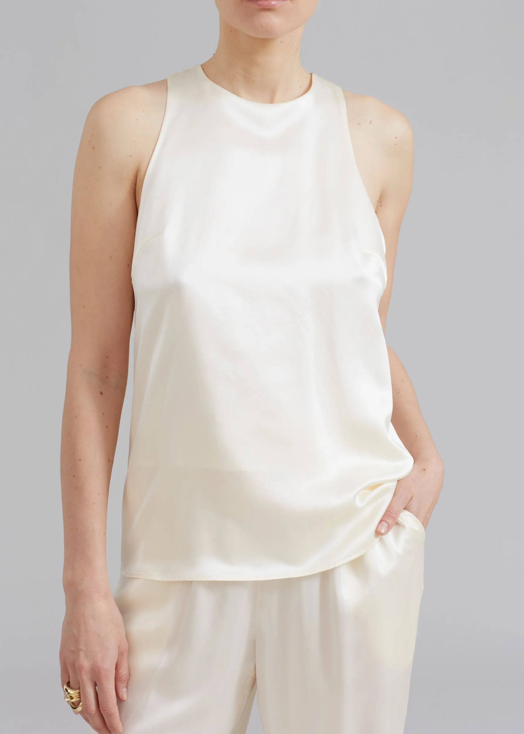 The Frankie Shop Loulou Studio Estor Silk Tank Top Ivory Online