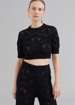 The Frankie Shop Loulou Studio Jaro Crochet Cropped Top Black Sale