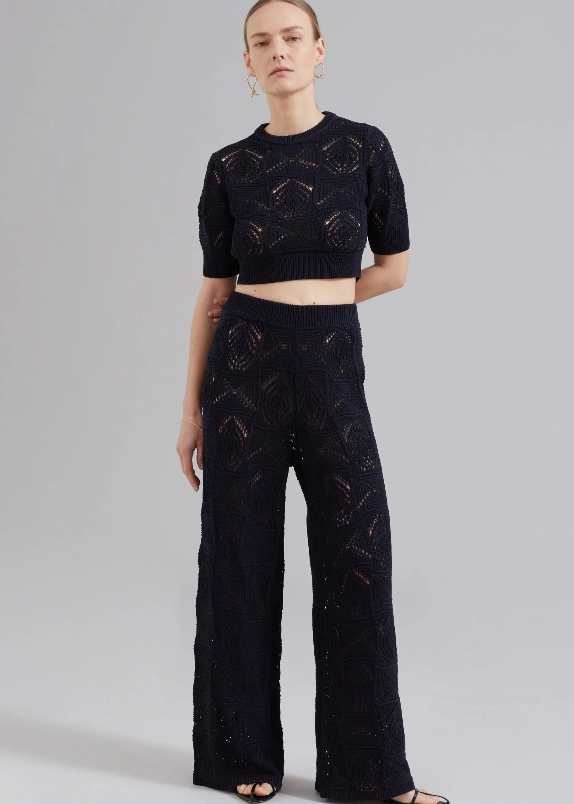 The Frankie Shop Loulou Studio Jaro Crochet Cropped Top Black Sale