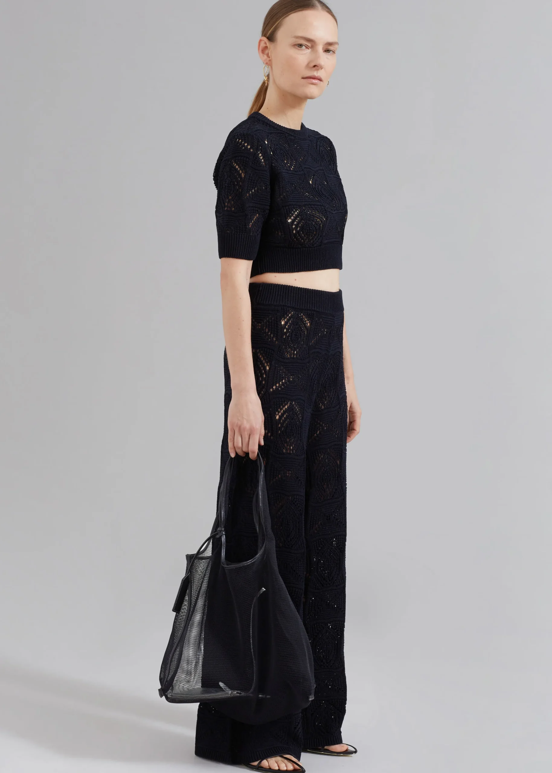 The Frankie Shop Loulou Studio Jaro Crochet Cropped Top Black Sale