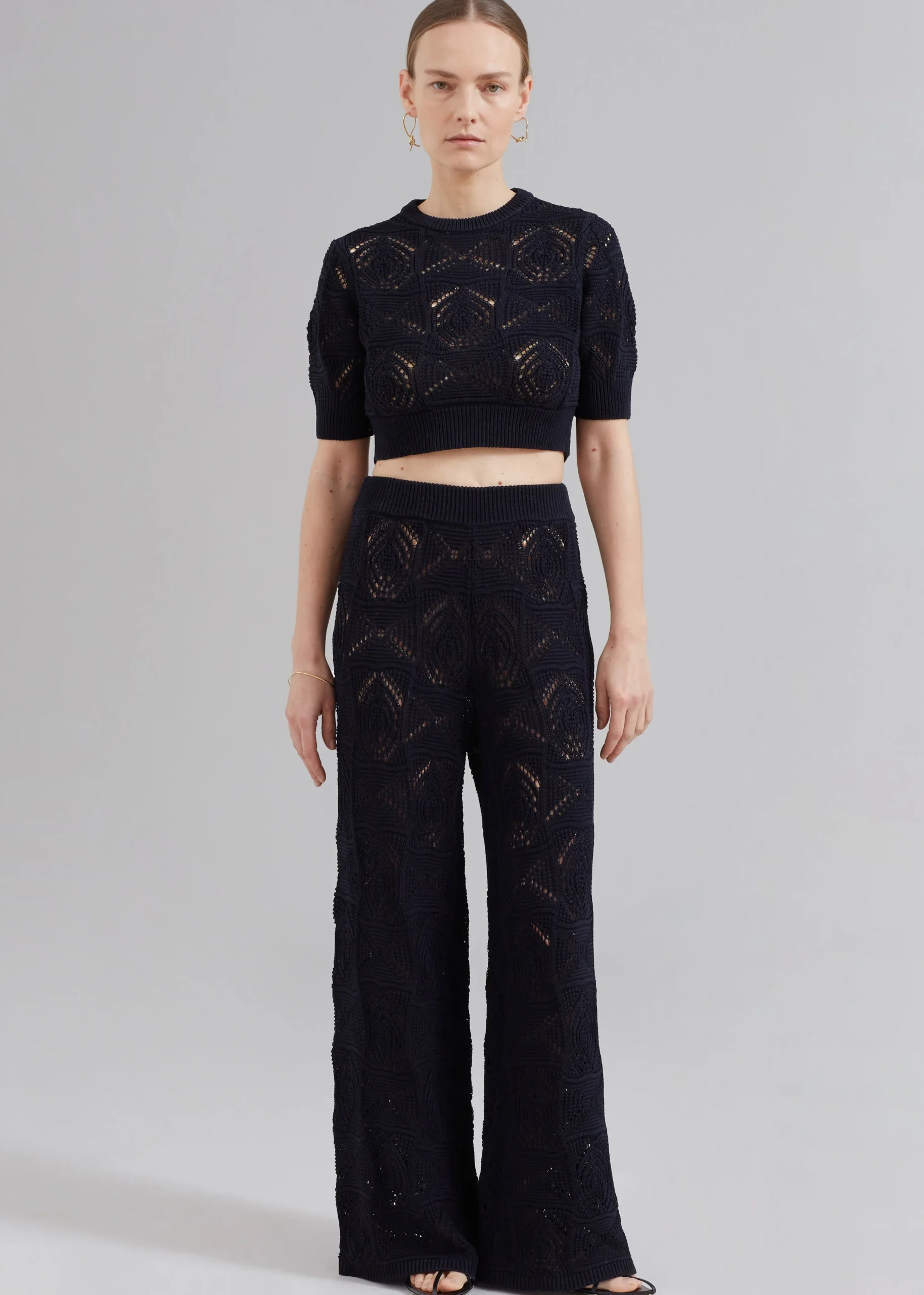 The Frankie Shop Loulou Studio Jaro Crochet Cropped Top Black Sale
