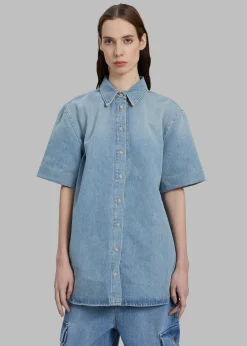 The Frankie Shop Loulou Studio Sant Shirt Dress Washed Light Blue Online