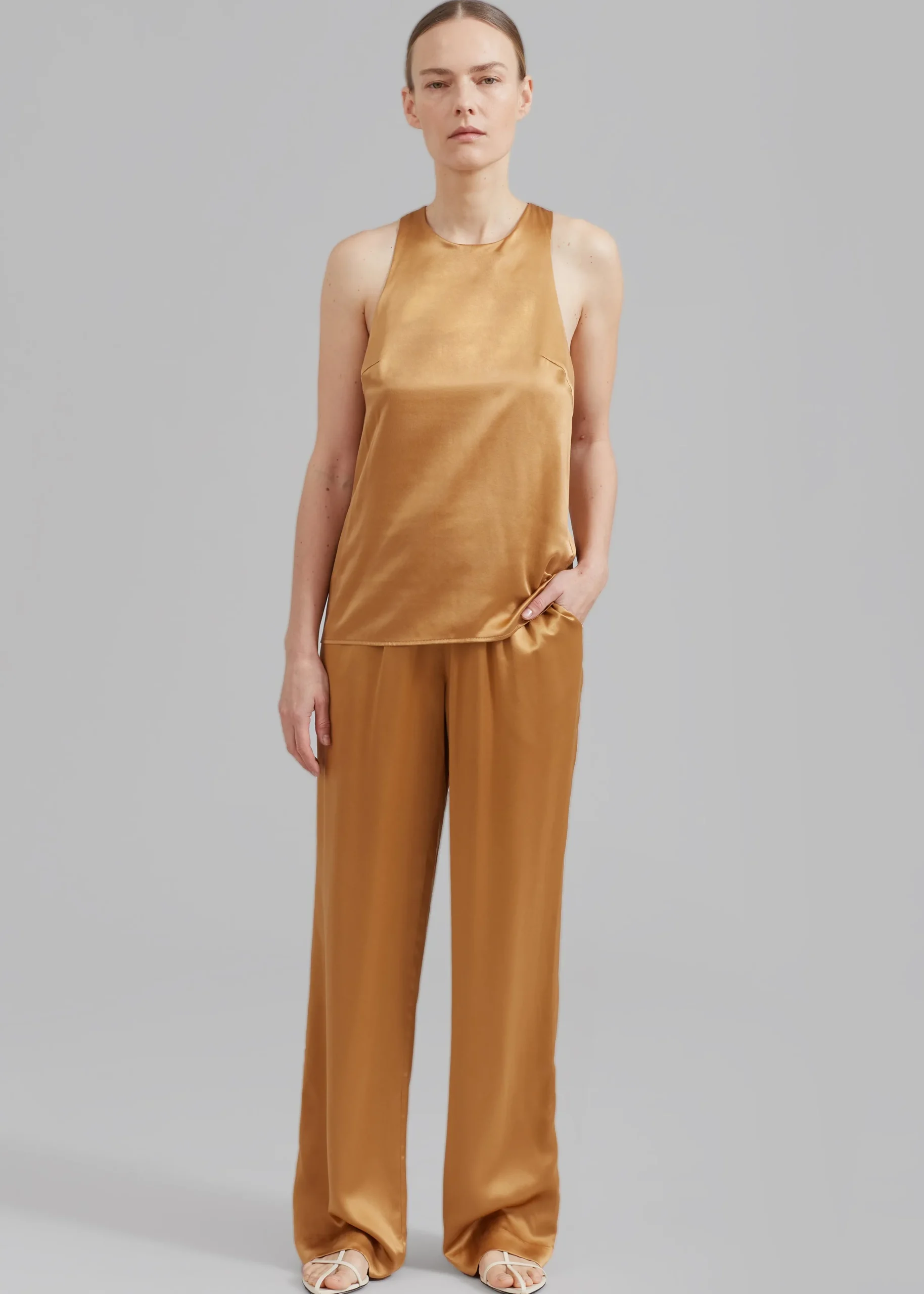 The Frankie Shop Loulou Studio Soma Silk Pants Camel Best