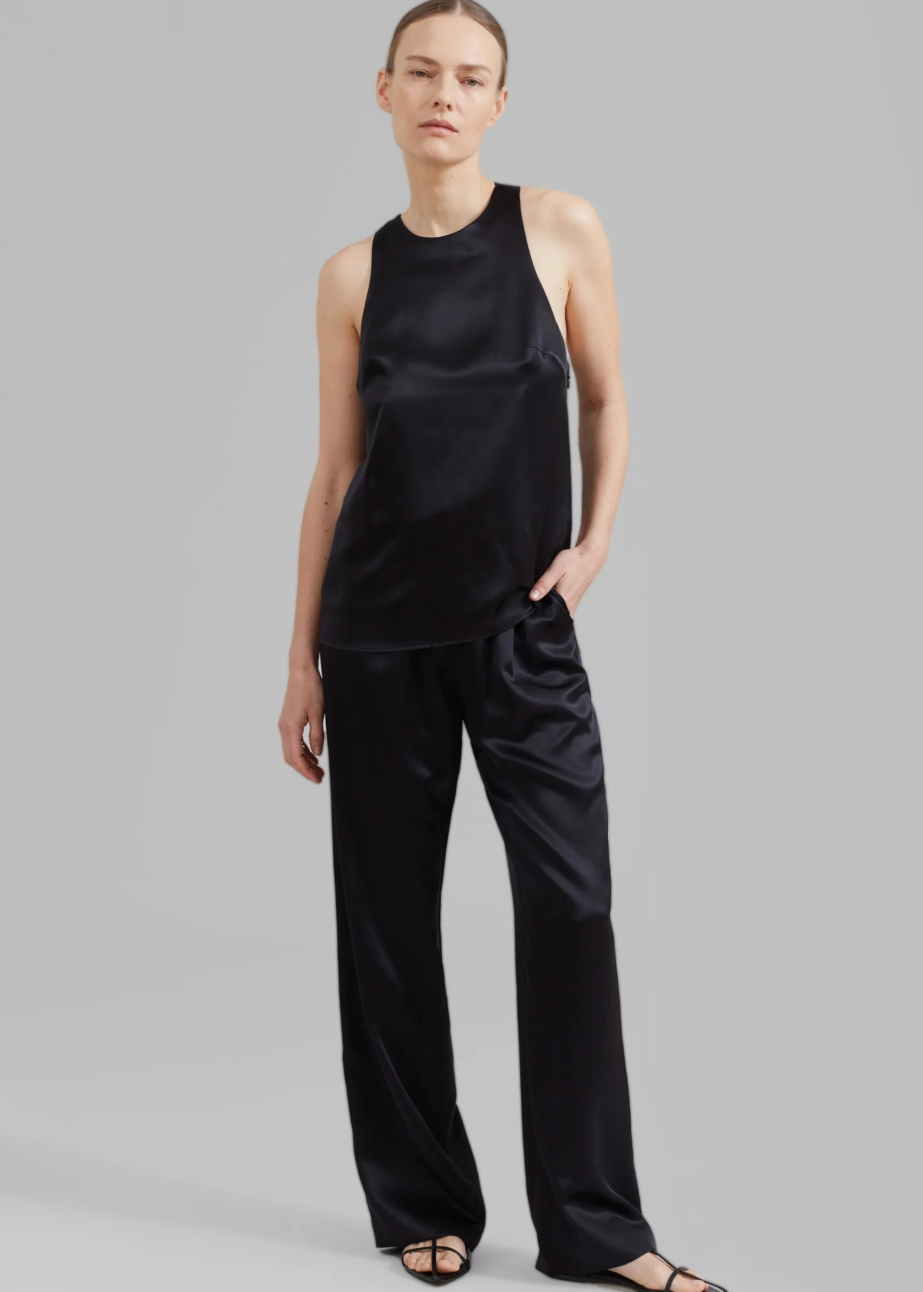 The Frankie Shop Loulou Studio Soma Silk Pants Black