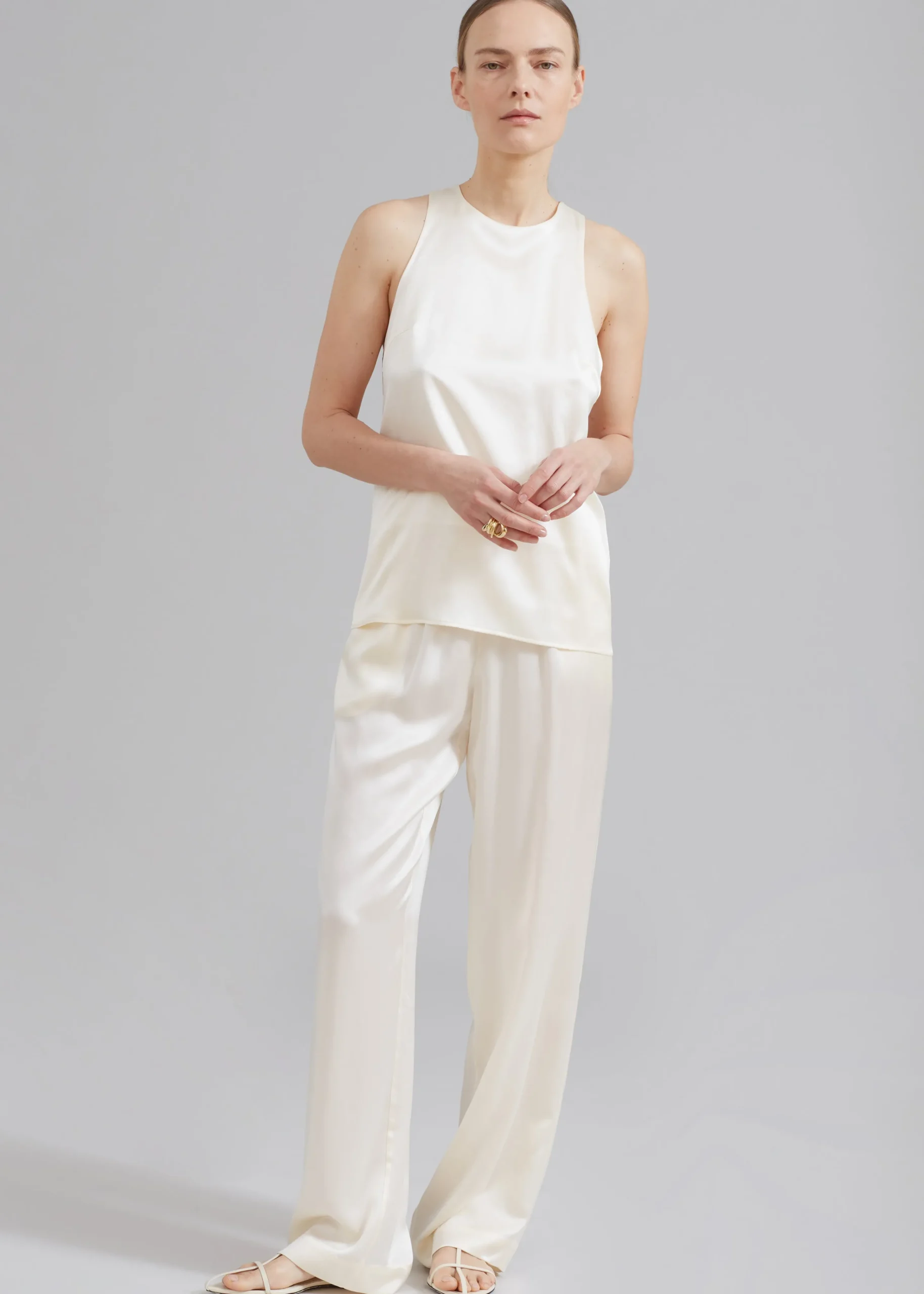 The Frankie Shop Loulou Studio Soma Silk Pants Ivory Online