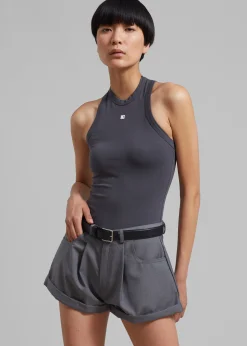 The Frankie Shop Low Classic Jersey Sleeveless Top Charcoal Outlet