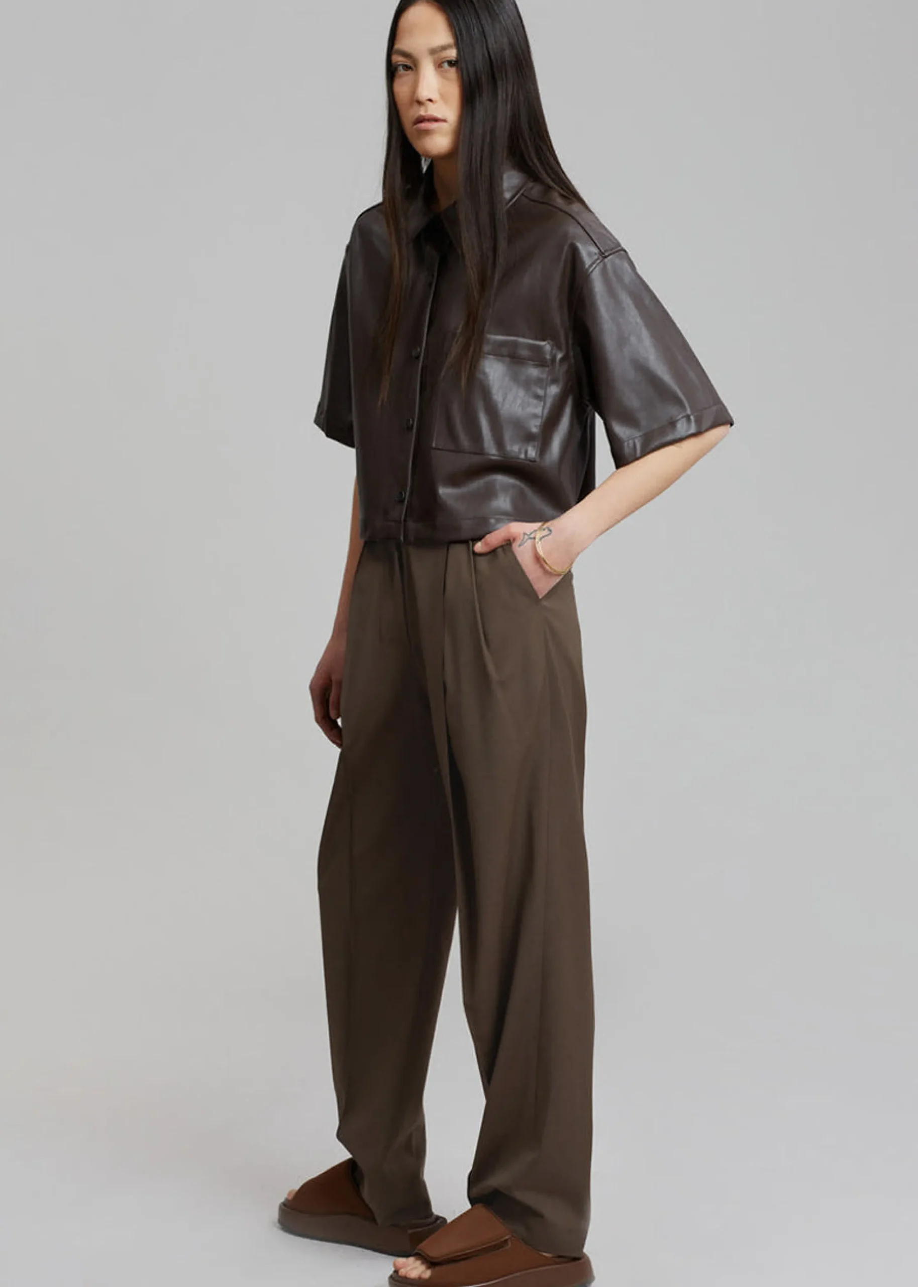 The Frankie Shop Low Classic Low Rise Trousers Khaki New