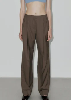The Frankie Shop Low Classic Low Rise Trousers Khaki New
