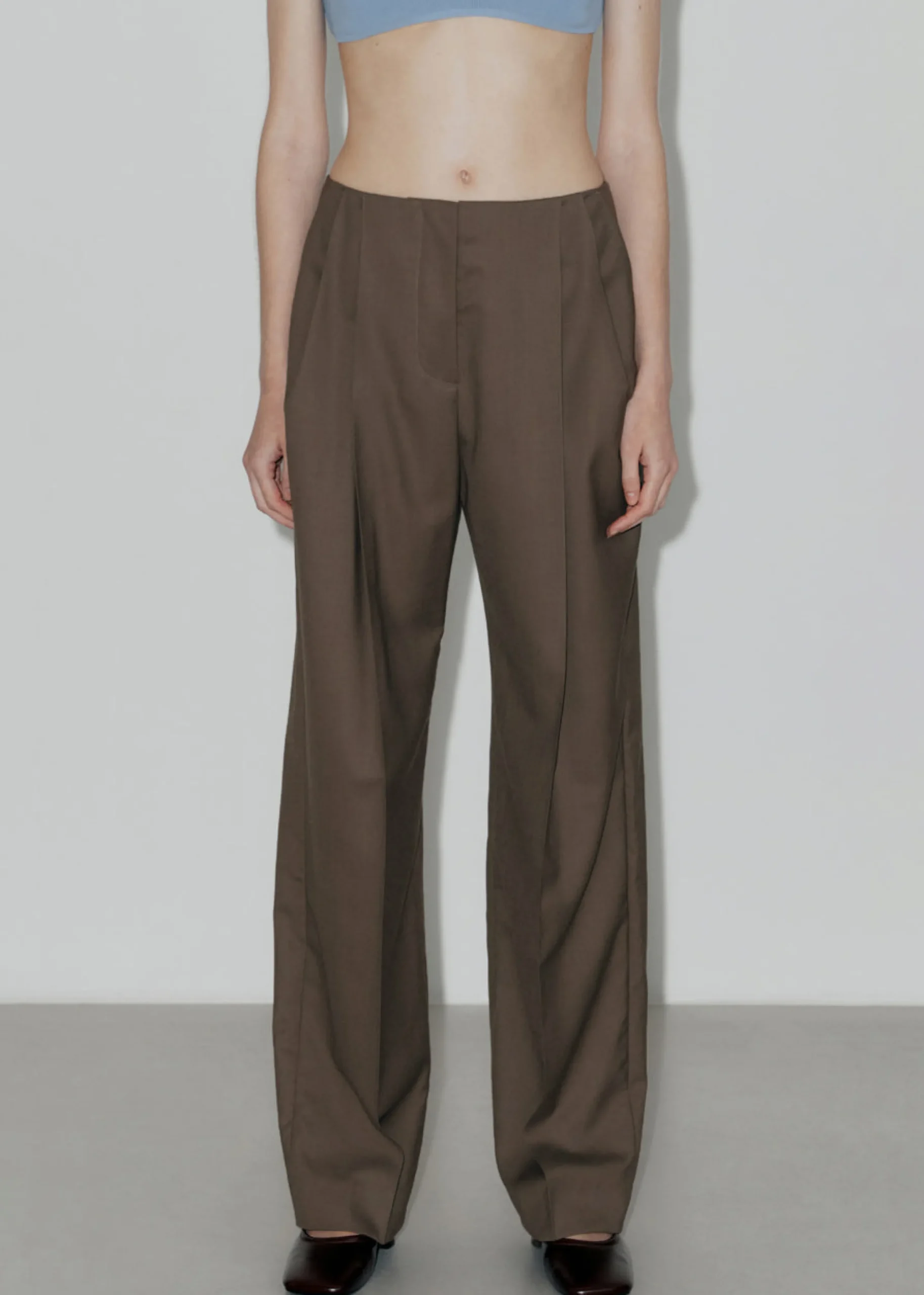 The Frankie Shop Low Classic Low Rise Trousers Khaki New