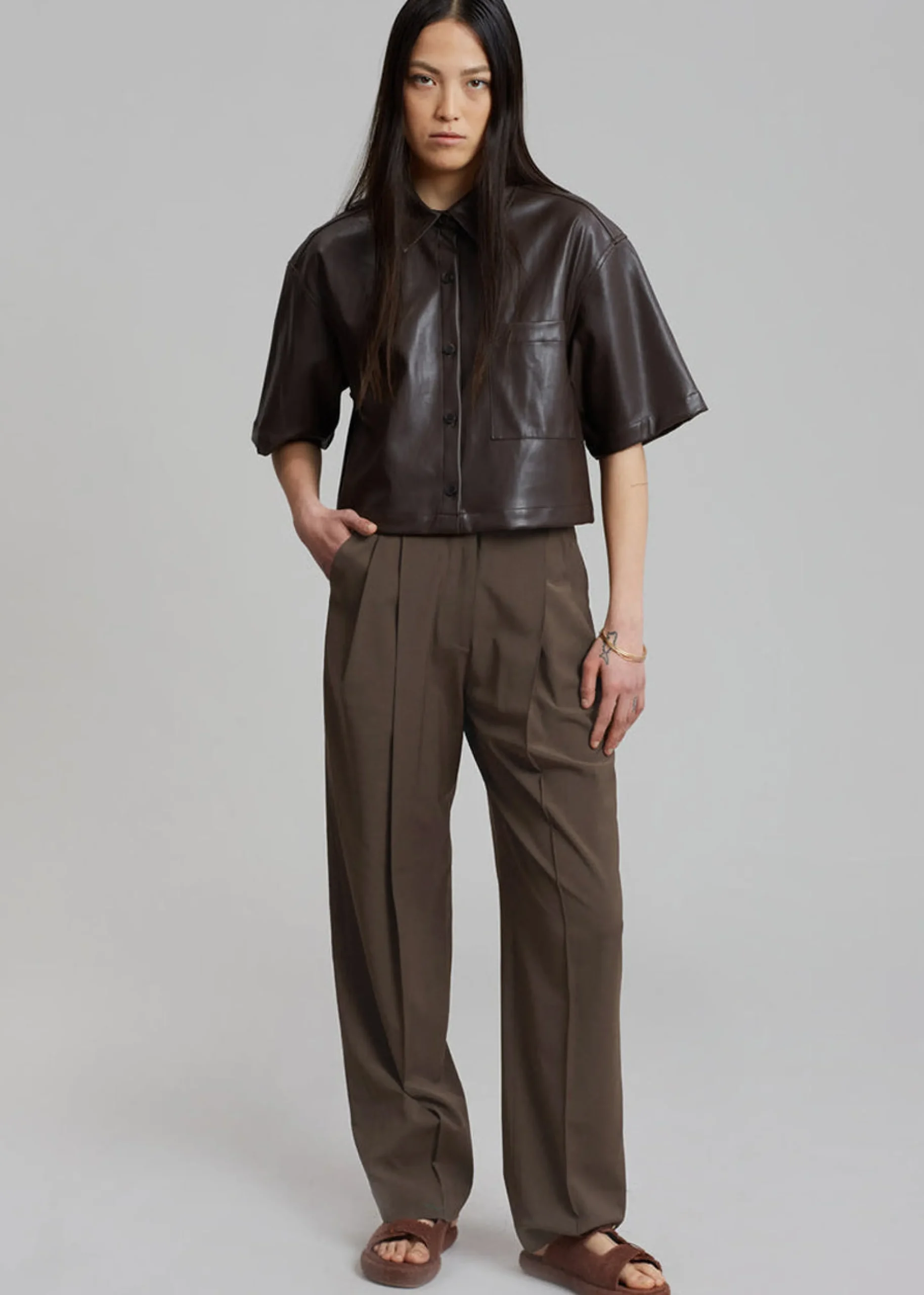 The Frankie Shop Low Classic Low Rise Trousers Khaki New