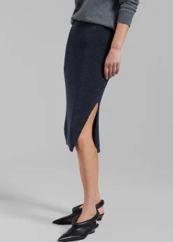 The Frankie Shop Low Classic Side Slit Knit Skirt Navy Best