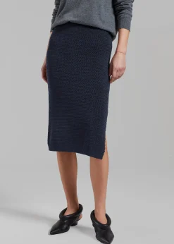 The Frankie Shop Low Classic Side Slit Knit Skirt Navy Best