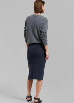 The Frankie Shop Low Classic Side Slit Knit Skirt Navy Best