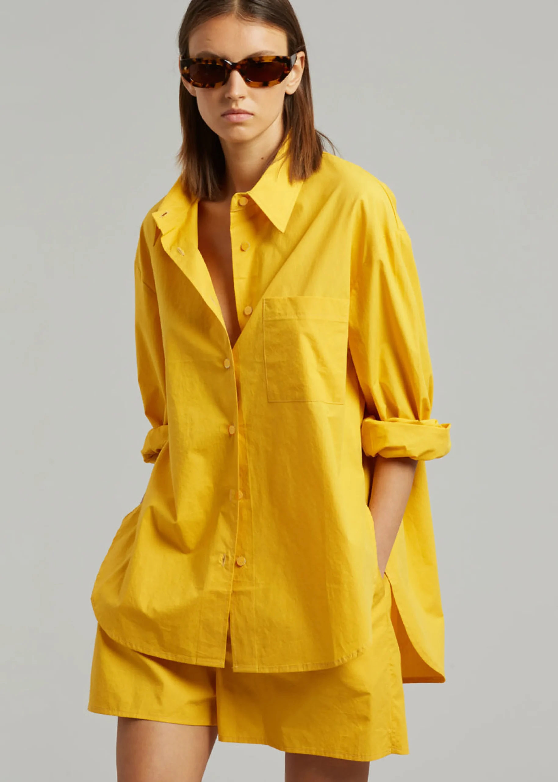 The Frankie Shop Lui Cotton Shirt Gold Yellow Clearance