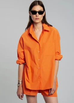 The Frankie Shop Lui Cotton Shirt Tangerine Sale