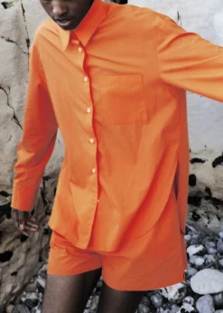 The Frankie Shop Lui Cotton Shirt Tangerine Sale