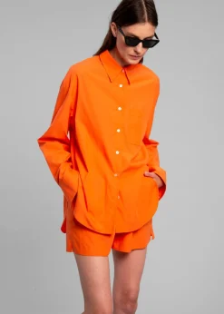 The Frankie Shop Lui Cotton Shirt Tangerine Sale